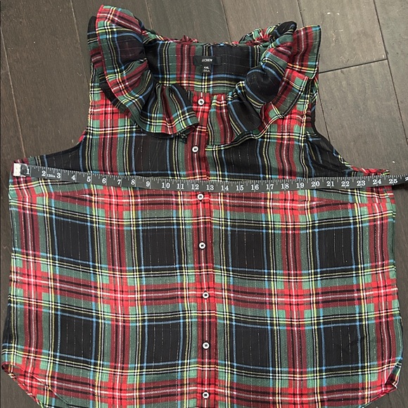 Sold out J. Crew sheer plaid holiday top XXL Sleeveless Blouse Stewart tartan - Picture 5 of 8